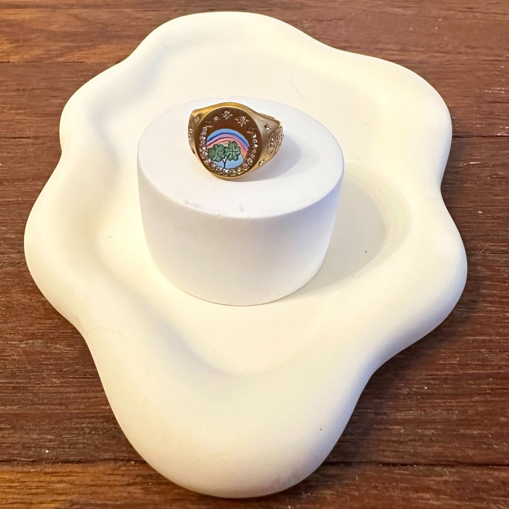 Vintage Rainbow Tree Enamel Ring 18K Gold Plated Stainless Steel Adjustable